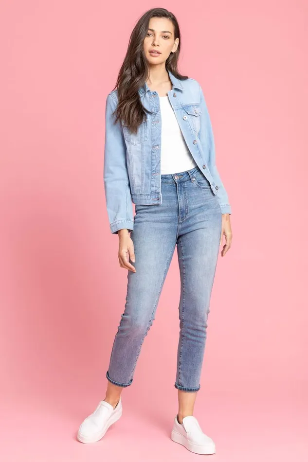 Women Light Blue Classic Cotton Denim Jacket Roman Coords