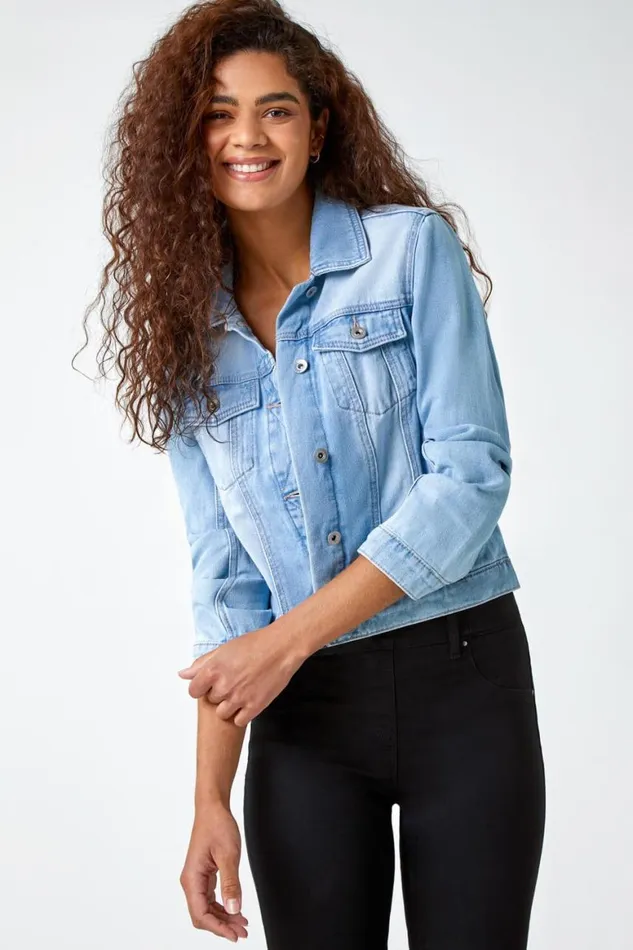 Women Light Blue Classic Cotton Denim Jacket Roman Coords