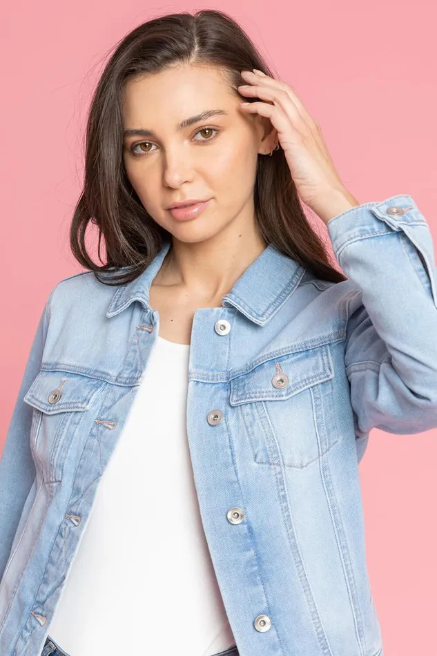 Women Light Blue Classic Cotton Denim Jacket Roman Coords