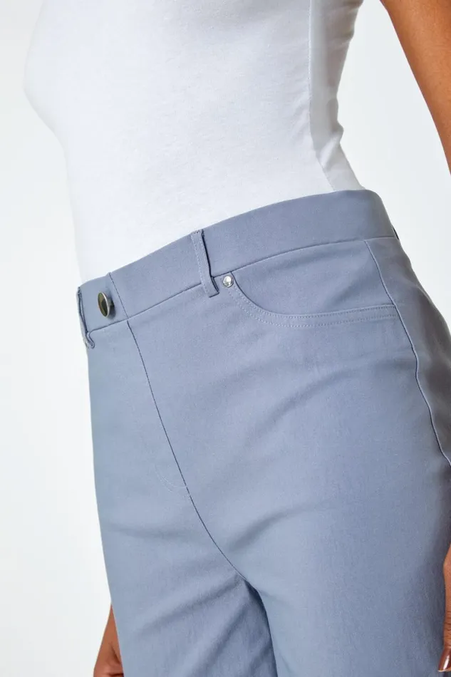 Women Light Grey Elastic Waist Turn Up Stretch Shorts Roman Shorts