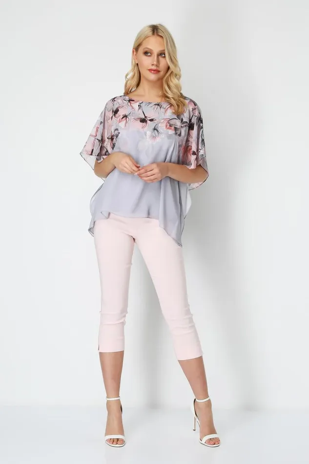 Women Light Pink Petite Elastic Waist Stretch Cropped Trouser Roman Trousers