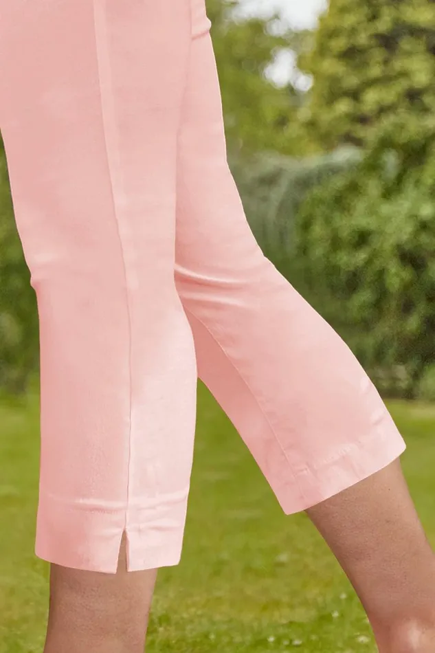 Women Light Pink Petite Elastic Waist Stretch Cropped Trouser Roman Trousers