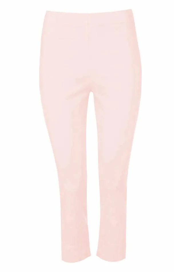 Women Light Pink Petite Elastic Waist Stretch Cropped Trouser Roman Trousers