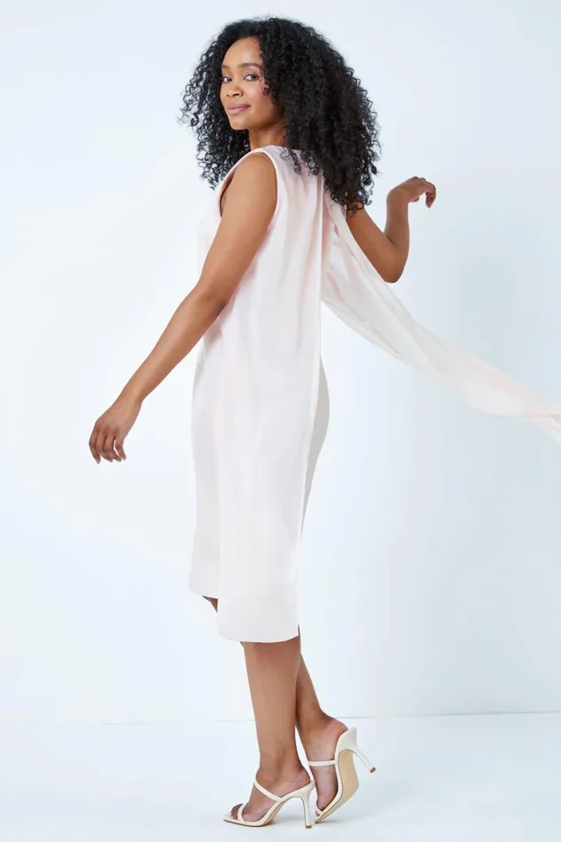 Women Light Pink Petite Embellished Chiffon Dress Roman Dresses