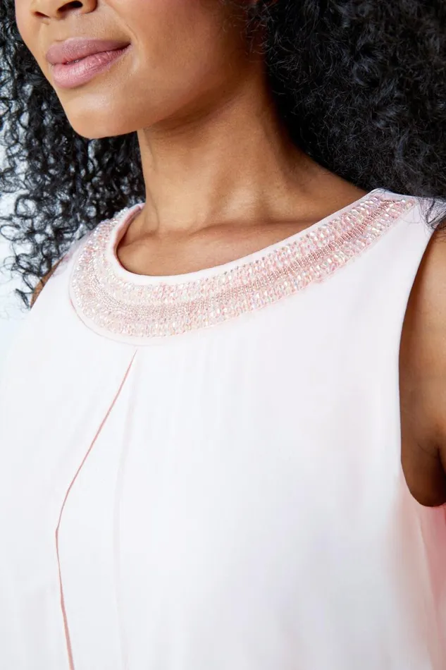 Women Light Pink Petite Embellished Chiffon Dress Roman Dresses