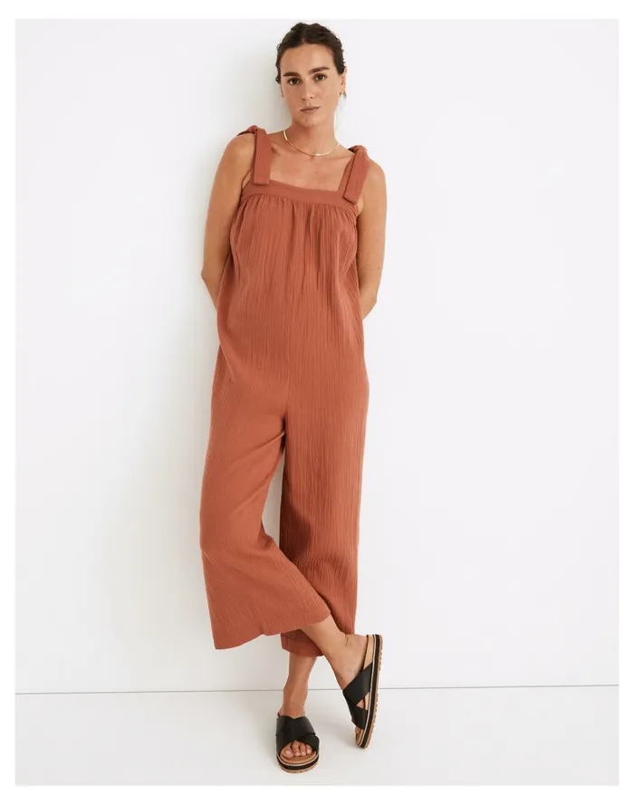 Women Lightestspun Tie Strap Cover Up Jumpsuit Weathered Brick Madewell Swim