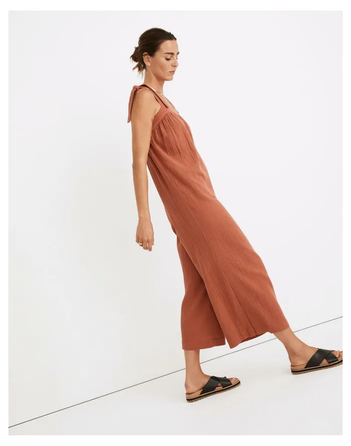 Women Lightestspun Tie Strap Cover Up Jumpsuit Weathered Brick Madewell Swim Women Lightestspun Tie Strap Cover Up Jumpsuit Weathered Brick Madewell Swim
