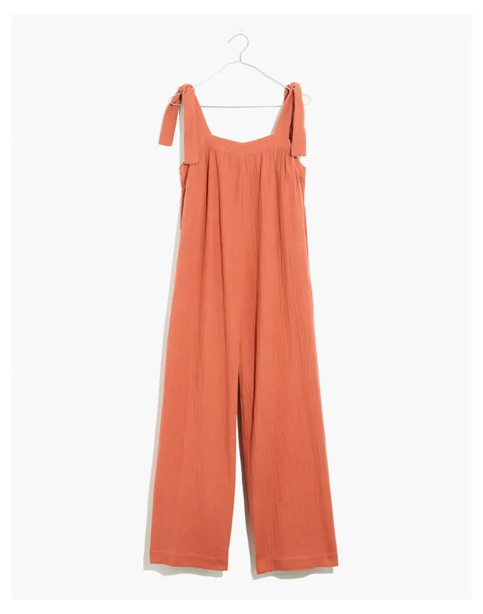 Women Lightestspun Tie Strap Cover Up Jumpsuit Weathered Brick Madewell Swim Women Lightestspun Tie Strap Cover Up Jumpsuit Weathered Brick Madewell Swim