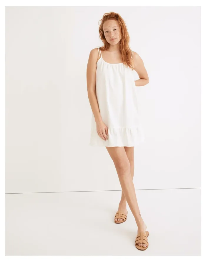 Women Lightestspun Tie Strap Ruffle Hem Cover Up Dress Lighthouse Madewell Swim