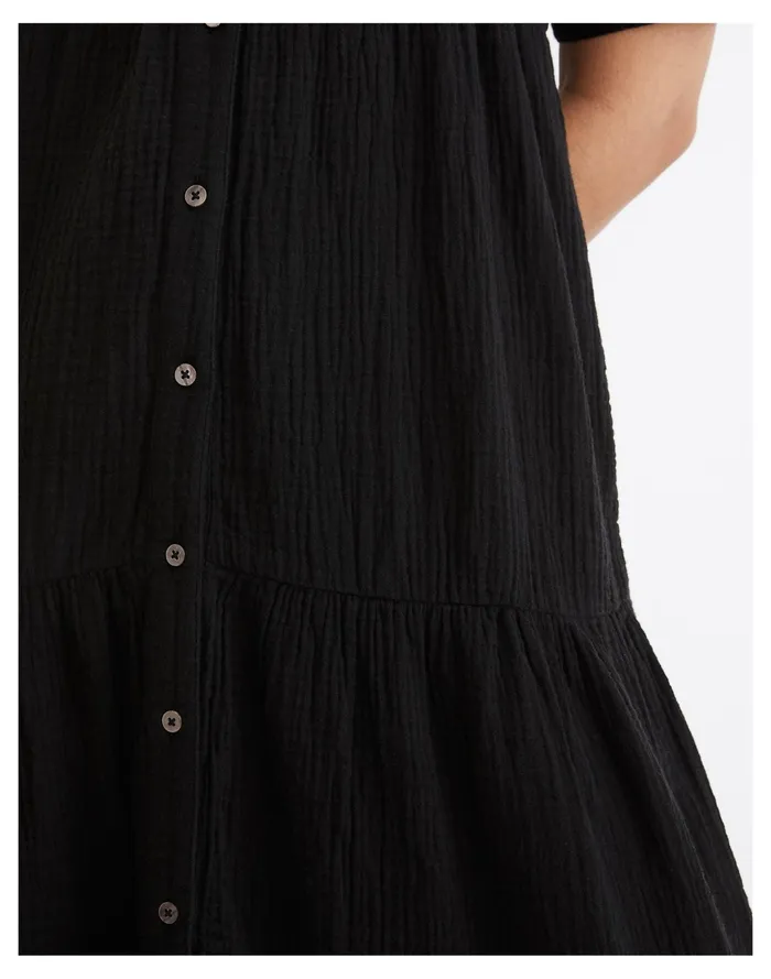 Women Lightspun Button Front Tiered Midi Dress True Black Madewell Dresses Women Lightspun Button Front Tiered Midi Dress True Black Madewell Dresses