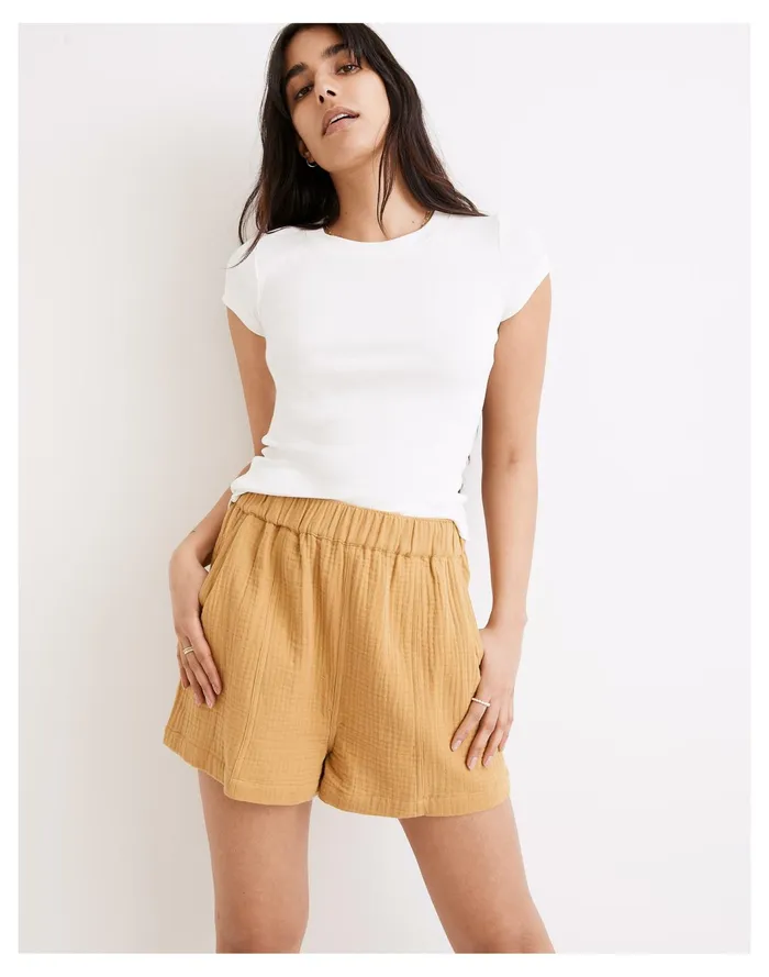 Women Lightspun Easy Pull On Shorts Earthen Gold Madewell Shorts