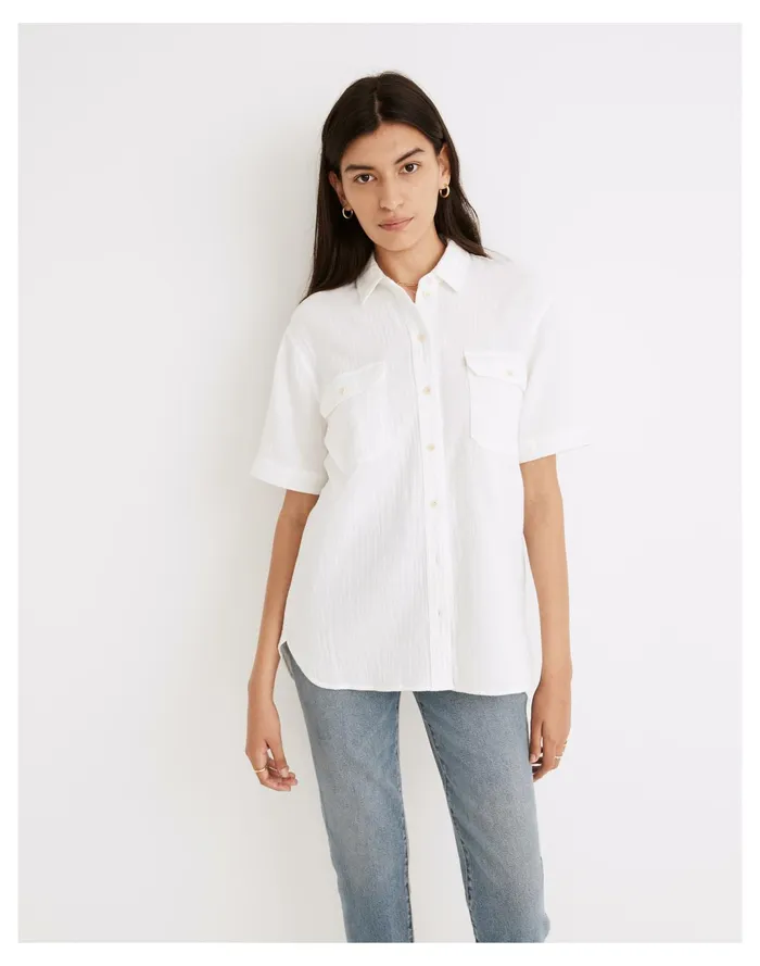 Women Lightspun Short Sleeve Flap Pocket Shirt Lighthouse Madewell Tops and Shirts Women Lightspun Short Sleeve Flap Pocket Shirt Lighthouse Madewell Tops and Shirts