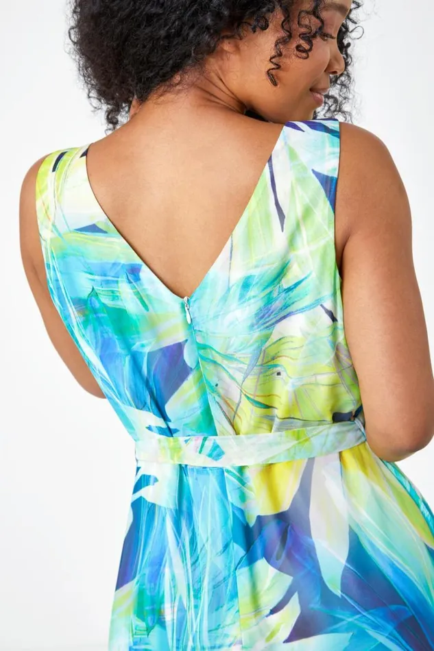 Women Lime Petite Sleeveless Floral Chiffon Maxi Dress Roman Dresses