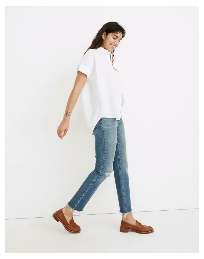 Women Linen Blend Courier Pleat Back Shirt Eyelet White Madewell Tops and Shirts Women Linen Blend Courier Pleat Back Shirt Eyelet White Madewell Tops and Shirts