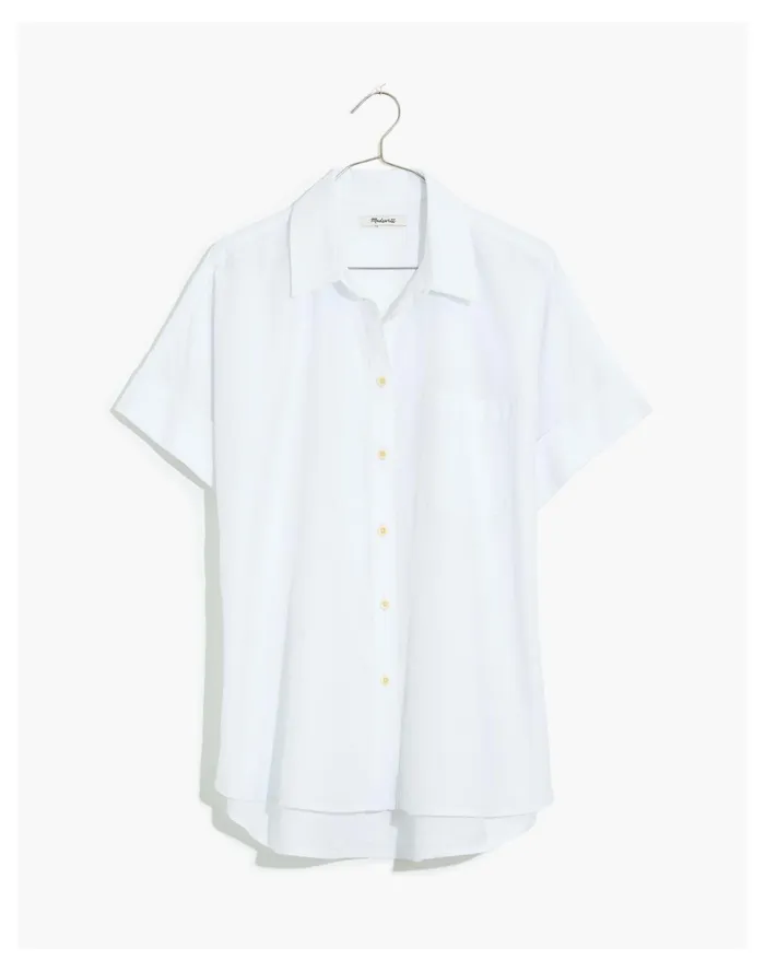 Women Linen Blend Courier Pleat Back Shirt Eyelet White Madewell Tops and Shirts Women Linen Blend Courier Pleat Back Shirt Eyelet White Madewell Tops and Shirts
