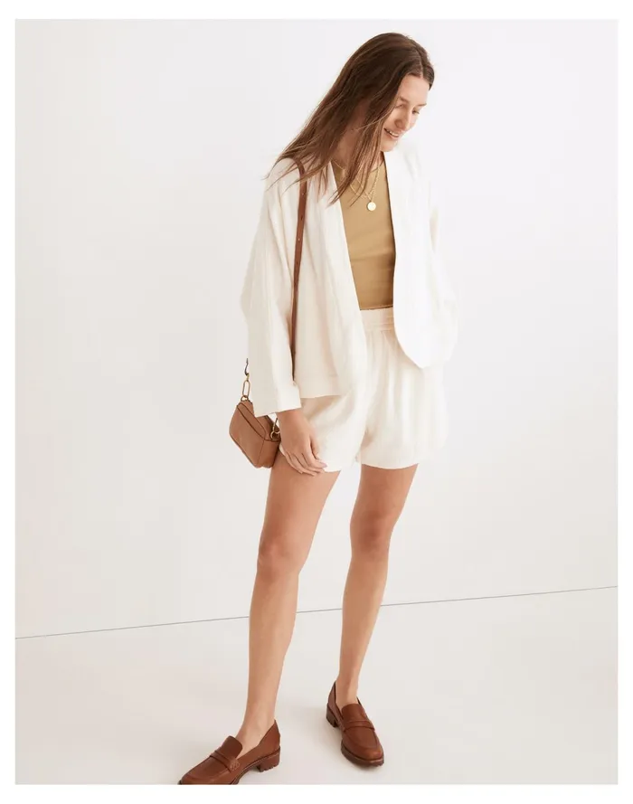 Women Linen Blend Cropped Robe Jacket Bright Ivory Madewell Jackets