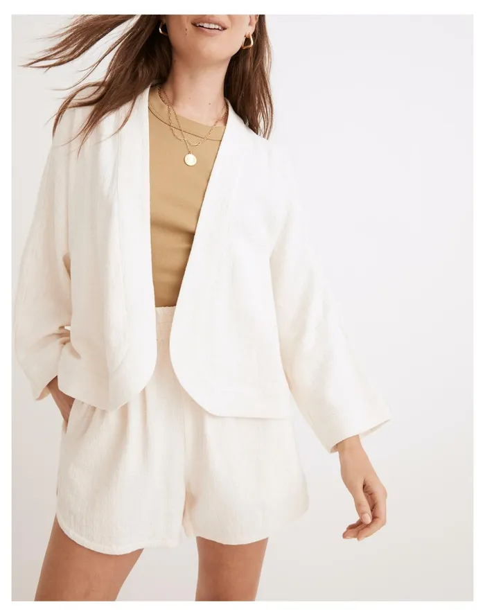 Women Linen Blend Cropped Robe Jacket Bright Ivory Madewell Jackets Women Linen Blend Cropped Robe Jacket Bright Ivory Madewell Jackets