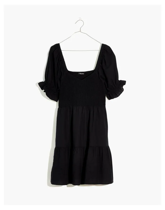 Women Linen Blend Lucie Smocked Mini Dress True Black Madewell Dresses Women Linen Blend Lucie Smocked Mini Dress True Black Madewell Dresses