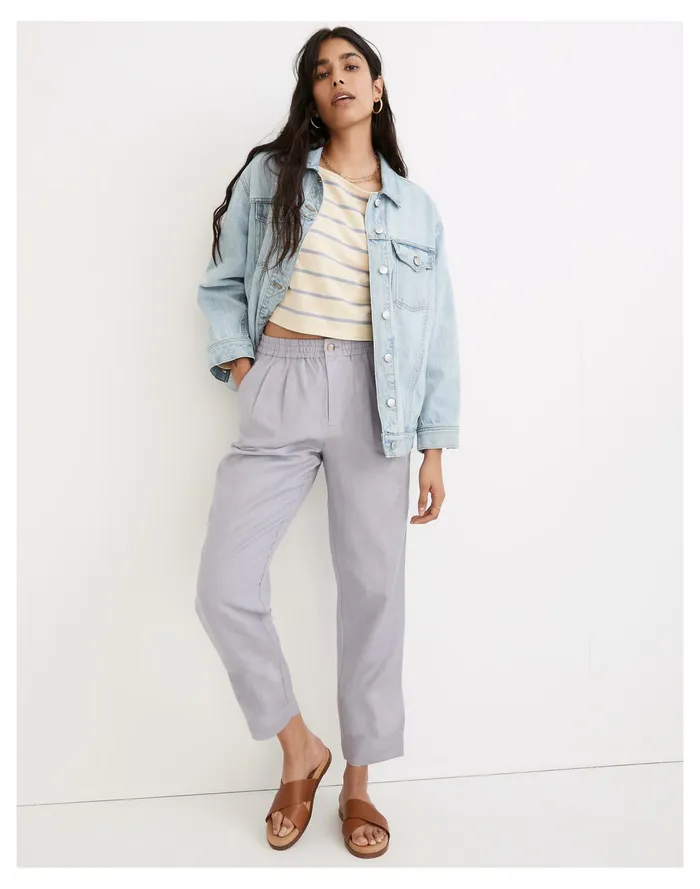 Women Linen Blend Track Trousers Faded Lavender Madewell Pants