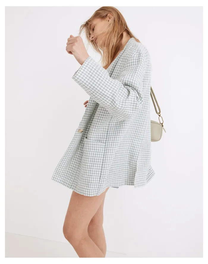 Women Linen Collarless Blazer In Gingham Check Blue Horizon Madewell Jackets Women Linen Collarless Blazer In Gingham Check Blue Horizon Madewell Jackets
