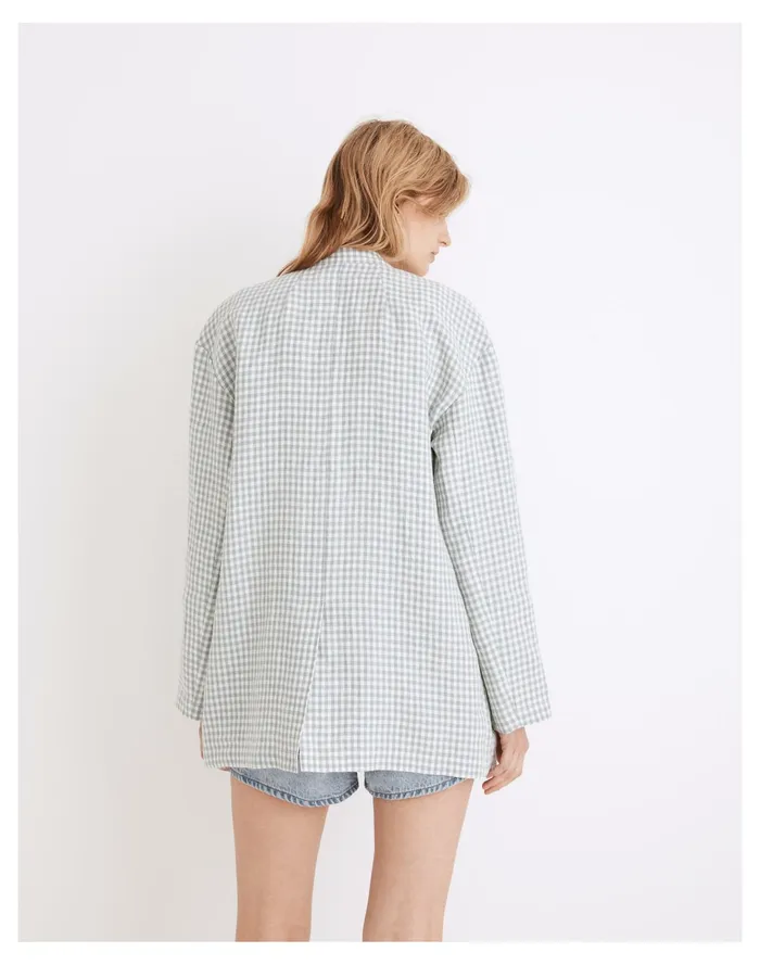 Women Linen Collarless Blazer In Gingham Check Blue Horizon Madewell Jackets Women Linen Collarless Blazer In Gingham Check Blue Horizon Madewell Jackets