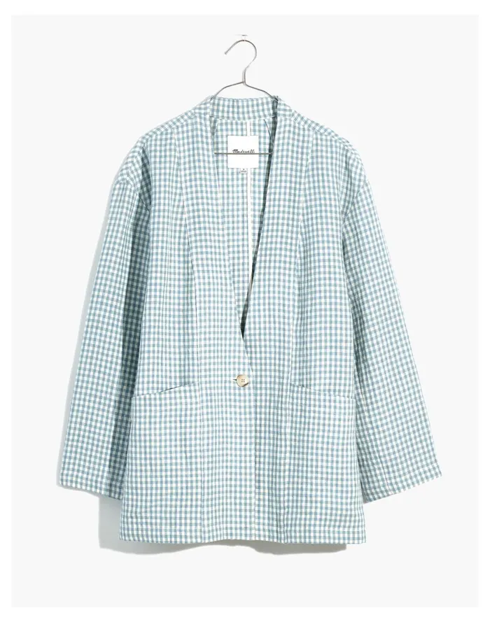 Women Linen Collarless Blazer In Gingham Check Blue Horizon Madewell Jackets Women Linen Collarless Blazer In Gingham Check Blue Horizon Madewell Jackets