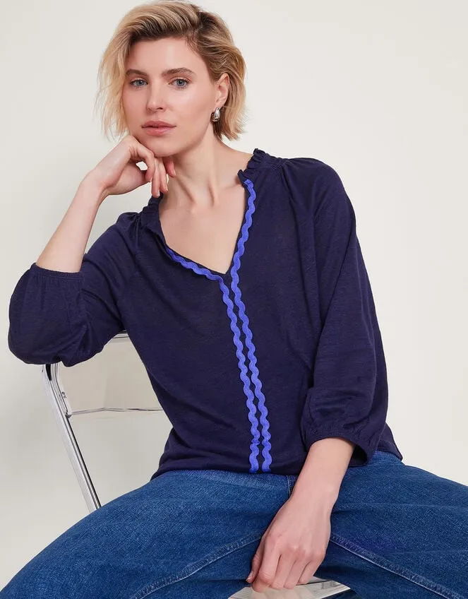Women Lola Embroidered Linen Top Blue Monsoon Tops and Blouses