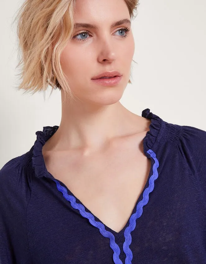 Women Lola Embroidered Linen Top Blue Monsoon Tops and Blouses