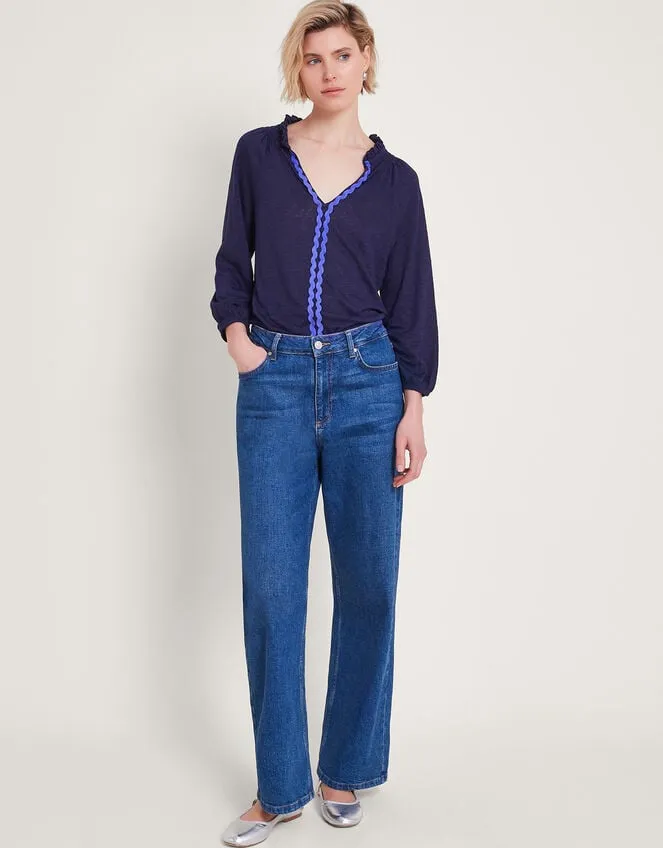 Women Lola Embroidered Linen Top Blue Monsoon Tops and Blouses