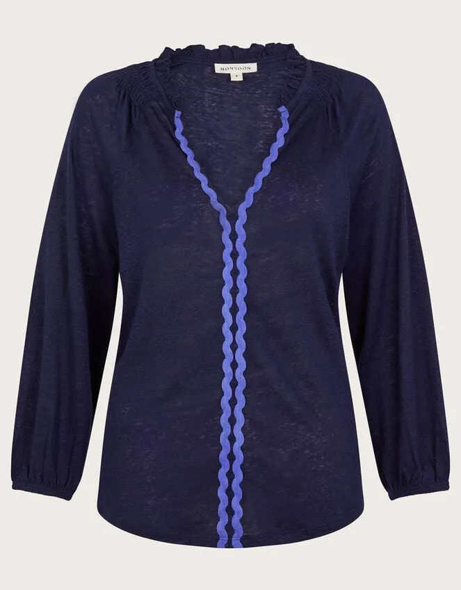 Women Lola Embroidered Linen Top Blue Monsoon Tops and Blouses