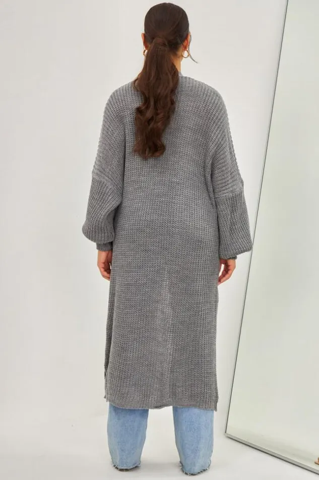Women Long Open Knitted Cardigan In Grey Grey Brentiny Paris Cardigans