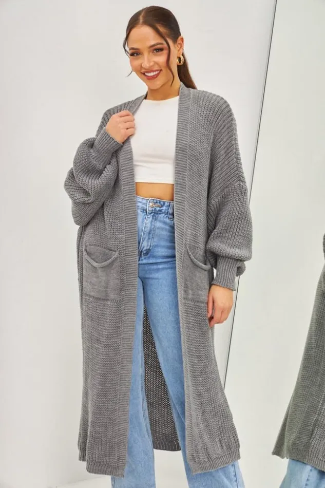 Women Long Open Knitted Cardigan In Grey Grey Brentiny Paris Cardigans