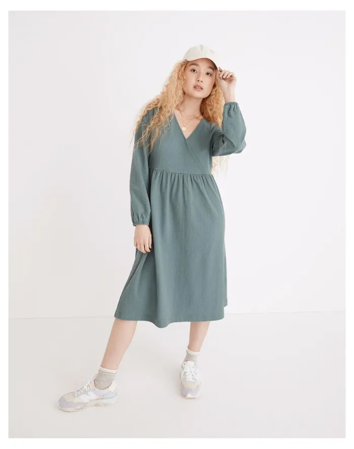 Women Long Sleeve V Neck Crossover Dress Faded Shale Madewell Dresses