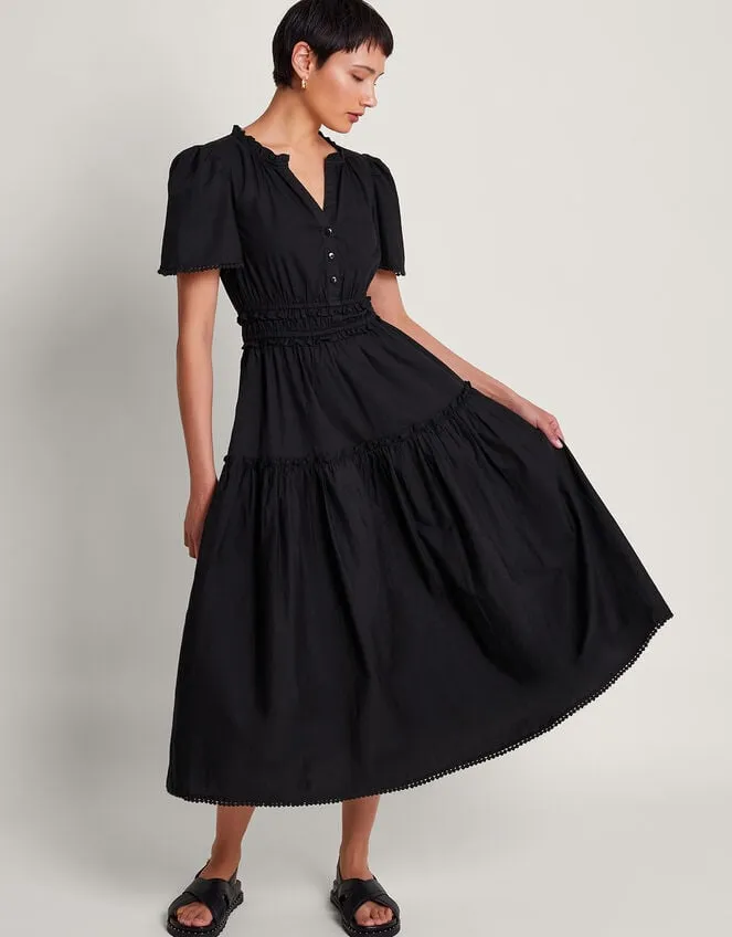 Women Lorena Frill Midi Dress Black Monsoon Dresses