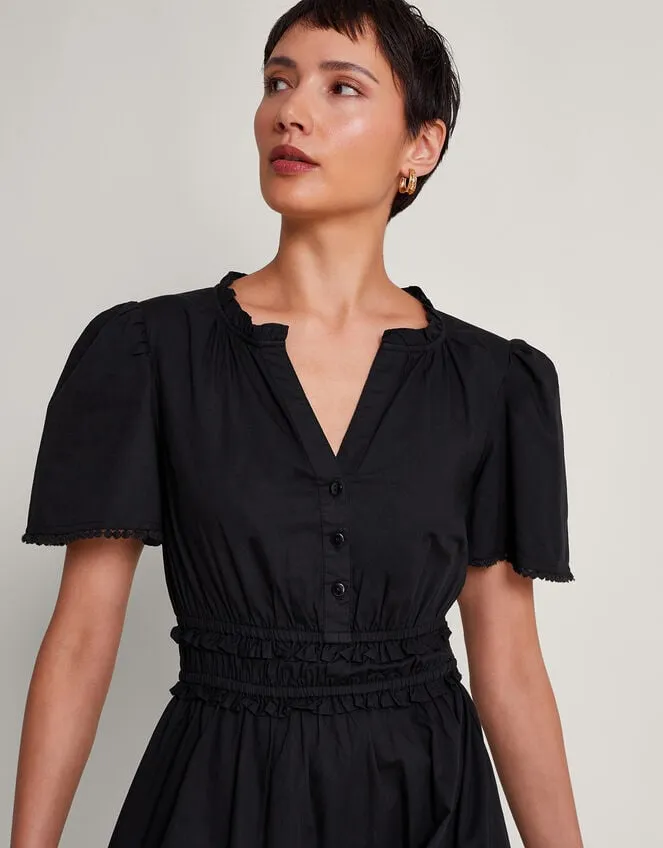 Women Lorena Frill Midi Dress Black Monsoon Dresses