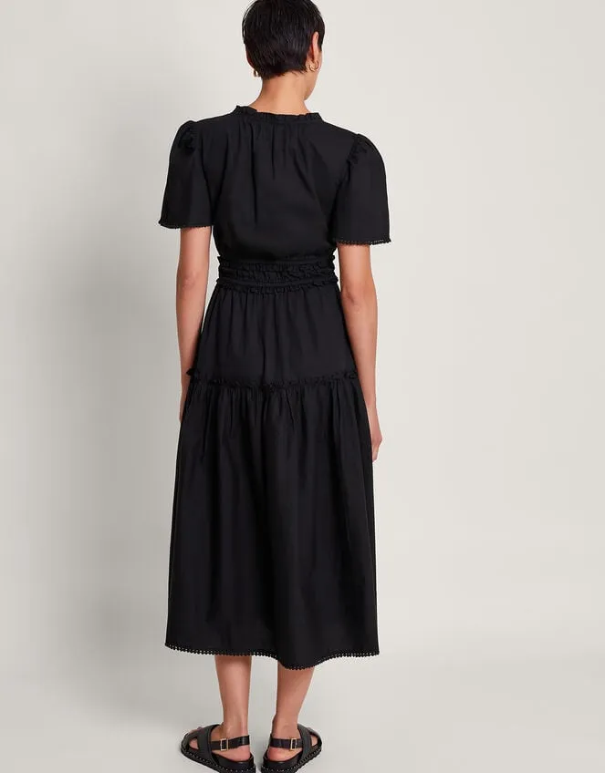 Women Lorena Frill Midi Dress Black Monsoon Dresses