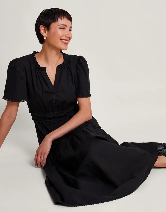 Women Lorena Frill Midi Dress Black Monsoon Dresses