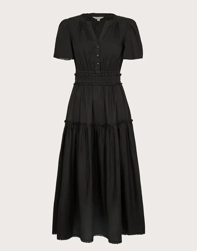 Women Lorena Frill Midi Dress Black Monsoon Dresses
