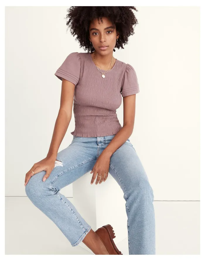 Women Lucie Flutter Sleeve Smocked Bodice Top Fig Madewell Tops and Shirts