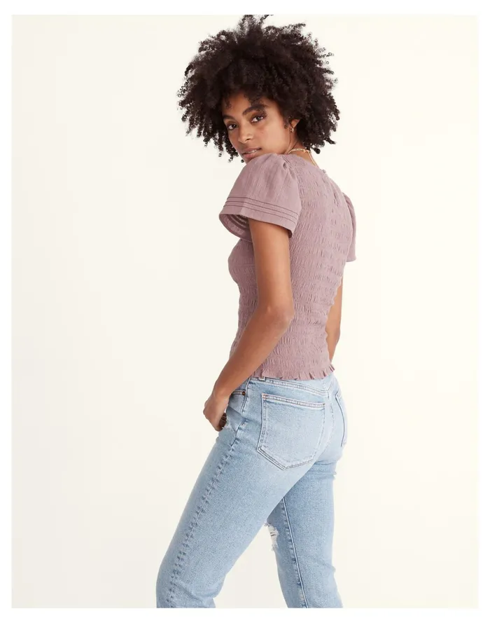 Women Lucie Flutter Sleeve Smocked Bodice Top Fig Madewell Tops and Shirts Women Lucie Flutter Sleeve Smocked Bodice Top Fig Madewell Tops and Shirts