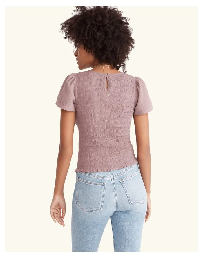Women Lucie Flutter Sleeve Smocked Bodice Top Fig Madewell Tops and Shirts Women Lucie Flutter Sleeve Smocked Bodice Top Fig Madewell Tops and Shirts