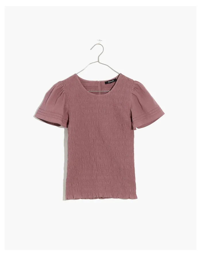 Women Lucie Flutter Sleeve Smocked Bodice Top Fig Madewell Tops and Shirts Women Lucie Flutter Sleeve Smocked Bodice Top Fig Madewell Tops and Shirts