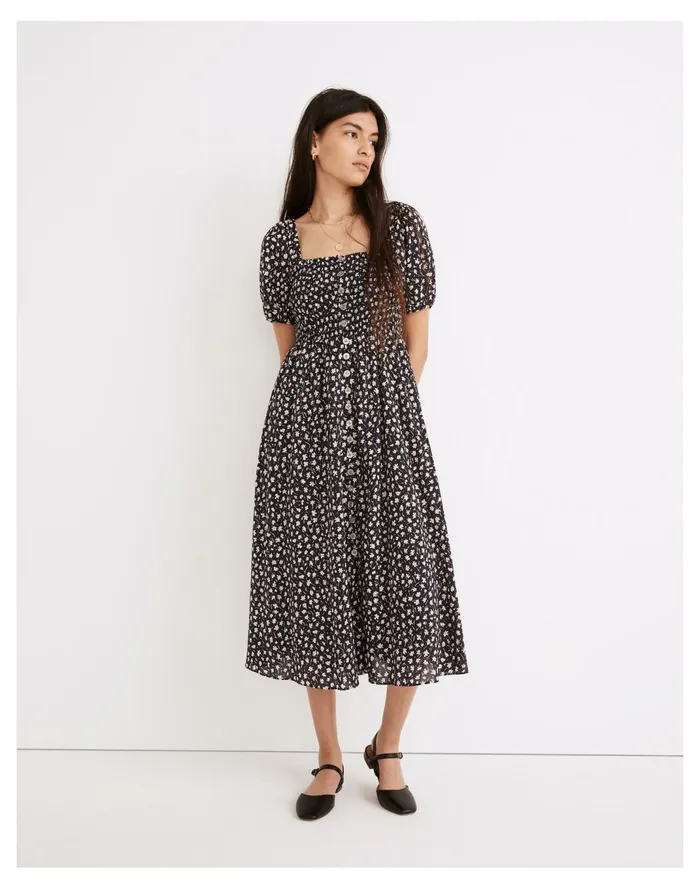 Women Lucie Smocked Button Front Midi Dress In Sweet Floral Crushed Blackberry Madewell Dresses Women Lucie Smocked Button Front Midi Dress In Sweet Floral Crushed Blackberry Madewell Dresses