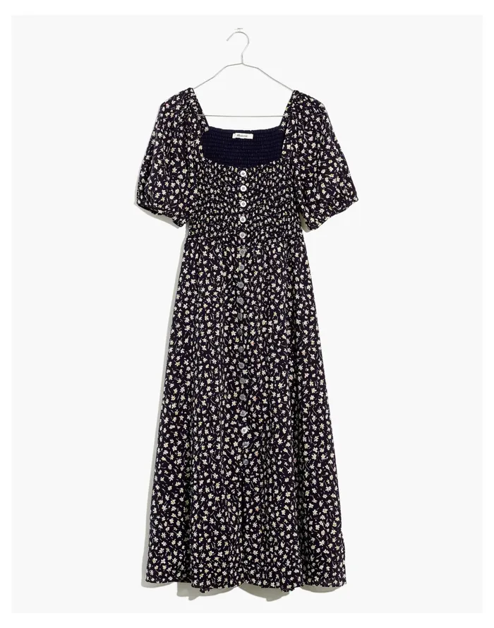 Women Lucie Smocked Button Front Midi Dress In Sweet Floral Crushed Blackberry Madewell Dresses Women Lucie Smocked Button Front Midi Dress In Sweet Floral Crushed Blackberry Madewell Dresses