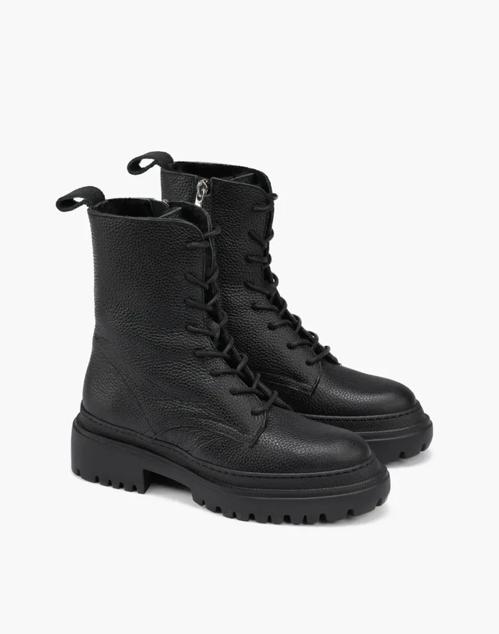 Women Maguire Shearling Lined Leather Bellagio Lace Up Boots Black Madewell Boots