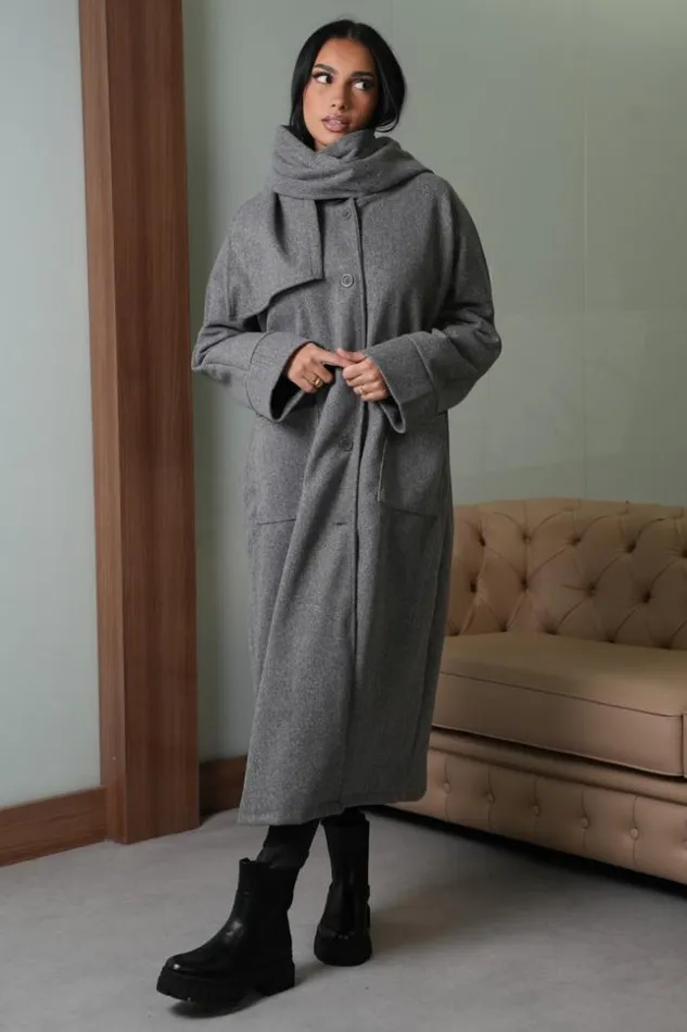 Women Manteau Gris Capuche Avec charpe Intgr Grey Brentiny Paris White Tops