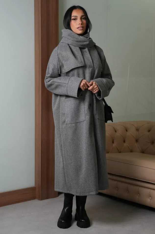 Women Manteau Gris Capuche Avec charpe Intgr Grey Brentiny Paris White Tops