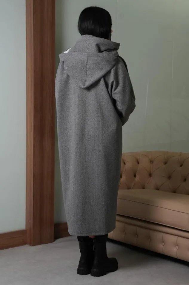 Women Manteau Gris Capuche Avec charpe Intgr Grey Brentiny Paris White Tops