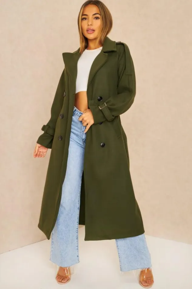 Women Manteau Long Duveteux Style Trench Kaki Khaki Brentiny Paris Coats