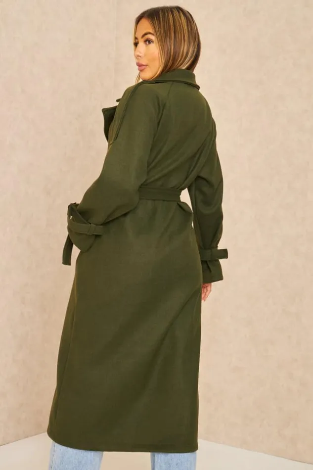 Women Manteau Long Duveteux Style Trench Kaki Khaki Brentiny Paris Coats